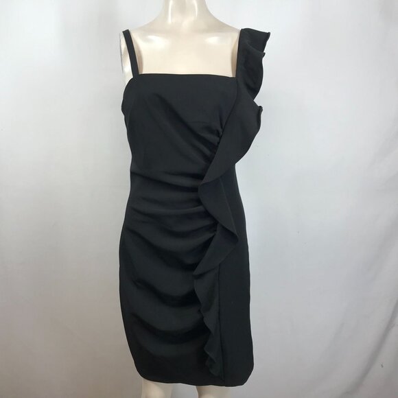 GUESS- WOMEN'S 8 - BLACK SQUARE NECK RUFFLE DRESS - Picture 1 of 5